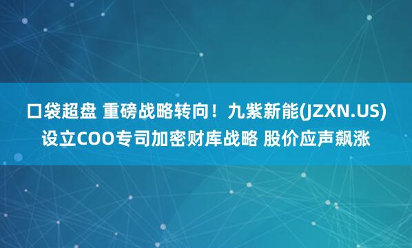 口袋超盘 重磅战略转向！九紫新能(JZXN.US)设立COO专司加密财库战略 股价应声飙涨